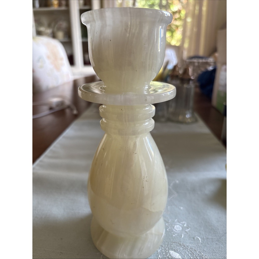 Vintage Onyx Marble Carved Candlestick Holder